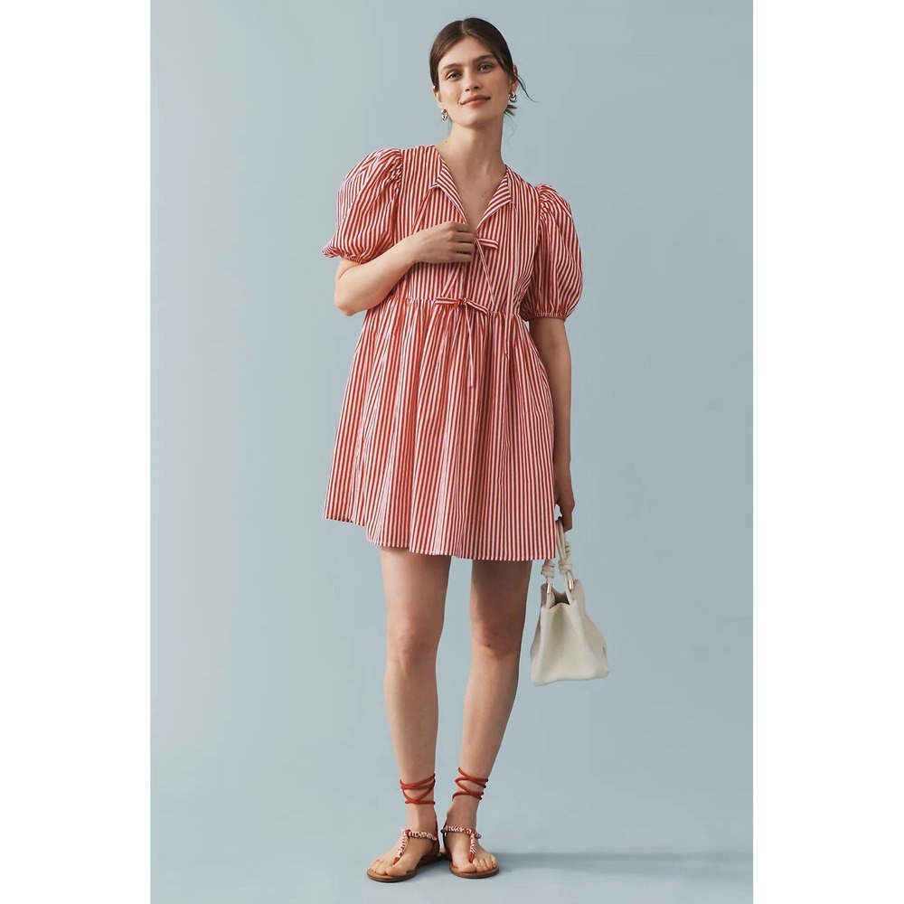 English Factory Red & White Striped Puff-Sleeve Mini Dress